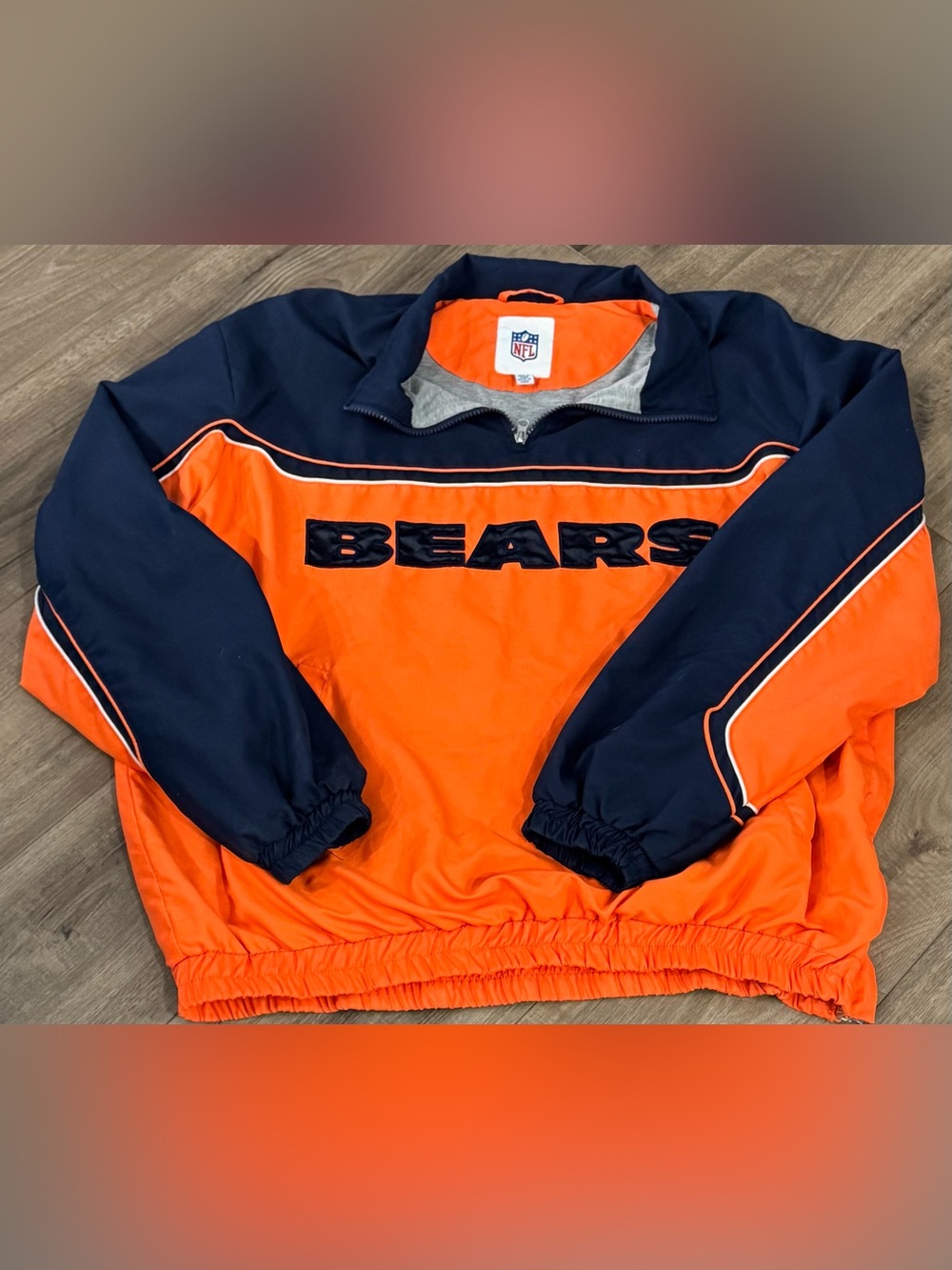 Vintage Chicago Bears NFL 1/4 Zip Pullover Jacket Navy Orange Men's Size XL